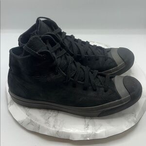 CONVERSE JACK PURCELL Black Leather High Top Sneakers-10.5